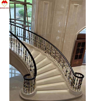 Moderno Anti-deslizante Beige de mármol Waterjet escalones y pisos para villas escalera en espiral