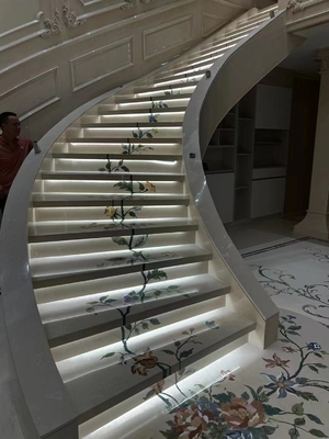 Moderno Anti-deslizante Beige de mármol Waterjet escalones y pisos para villas escalera en espiral
