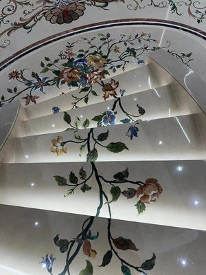 Moderno Anti-deslizante Beige de mármol Waterjet escalones y pisos para villas escalera en espiral
