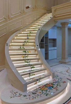 Moderno Anti-deslizante Beige de mármol Waterjet escalones y pisos para villas escalera en espiral