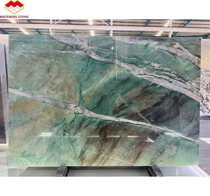 Moderno piso de mármol de calcita Bata Esmeralda verde de cuarcita losa para el panel de pared del hotel