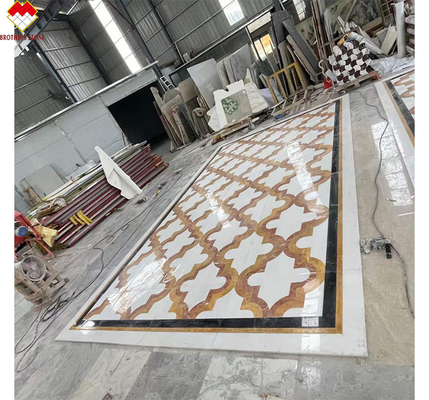 Alfombra de chorro de agua de mármol blanco y amarillo en estilo de diseño moderno para la villa del salón