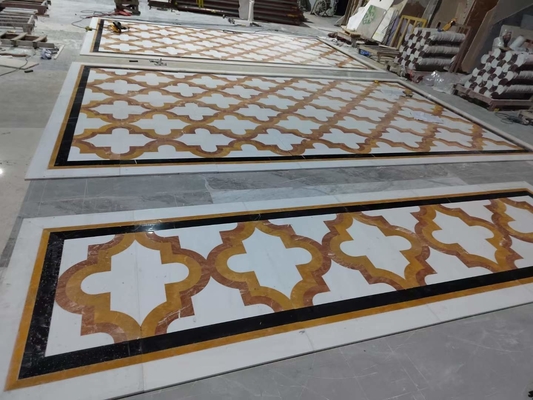 Alfombra de chorro de agua de mármol blanco y amarillo en estilo de diseño moderno para la villa del salón