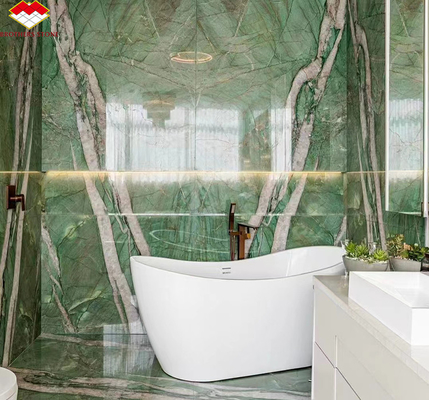 Moderno piso de mármol de calcita Bata Esmeralda verde de cuarcita losa para el panel de pared del hotel