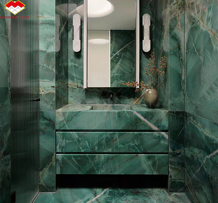 Moderno piso de mármol de calcita Bata Esmeralda verde de cuarcita losa para el panel de pared del hotel