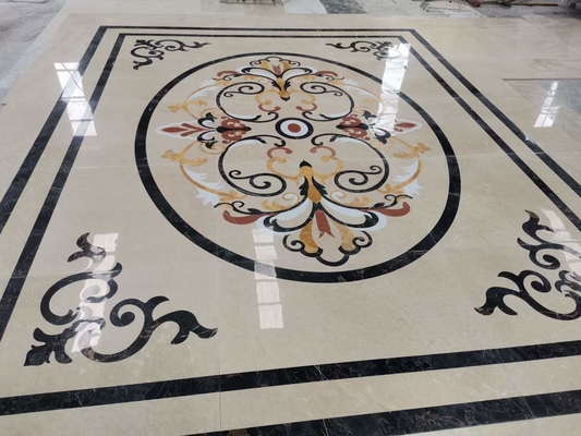 Alfombra de chorro de agua de mármol blanco y amarillo en estilo de diseño moderno para la villa del salón