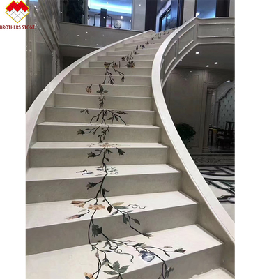 Alfombra de escalera de mármol beige antiderrapante para escalones de piedra natural