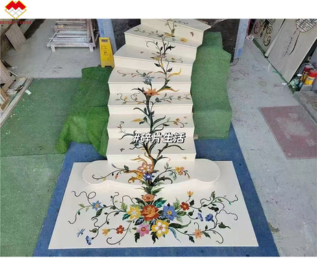 Alfombra de escalera de mármol beige antiderrapante para escalones de piedra natural