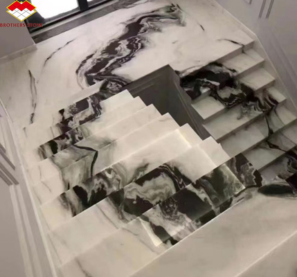 Escalera de mármol blanco Panda para diseño de interiores modernos en hoteles profesionales