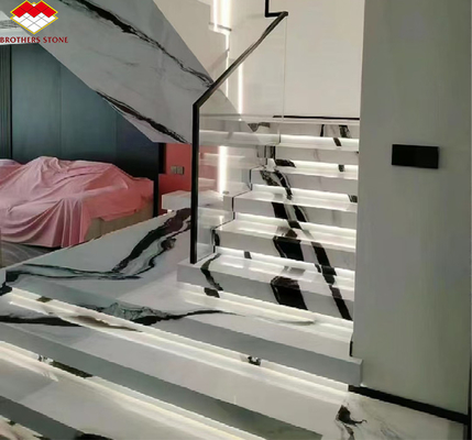 Escalera de mármol blanco Panda para diseño de interiores modernos en hoteles profesionales