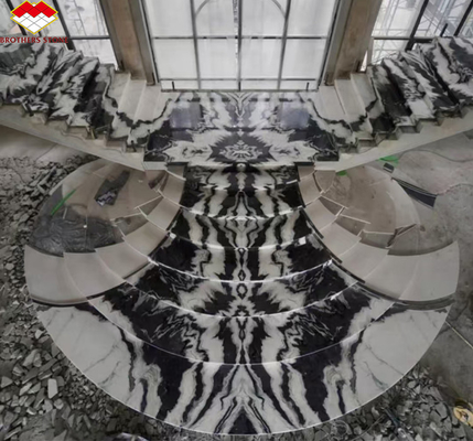 Tablas de escaleras pulidas en mármol blanco panda moderno para diseño de hogares y hoteles