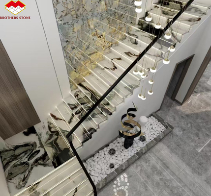 Tablas de escaleras pulidas en mármol blanco panda moderno para diseño de hogares y hoteles