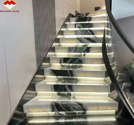 Tablas de escaleras pulidas en mármol blanco panda moderno para diseño de hogares y hoteles