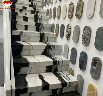 Instalación fácil Escaleras de mármol blanco Panda con diseño moderno y luces de pared LED