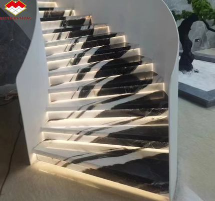 Instalación fácil Escaleras de mármol blanco Panda con diseño moderno y luces de pared LED