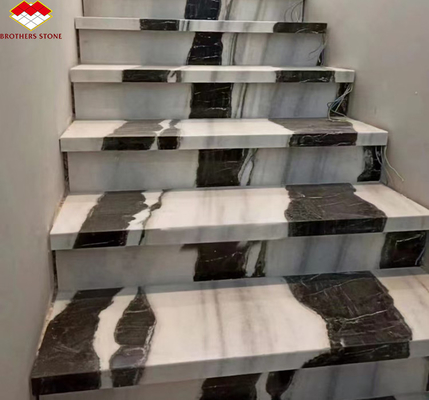 Instalación fácil Escaleras de mármol blanco Panda con diseño moderno y luces de pared LED