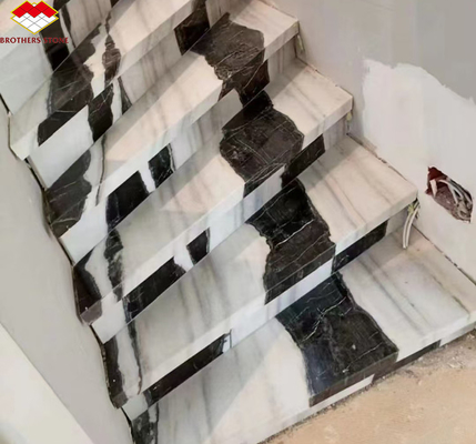 Instalación fácil Escaleras de mármol blanco Panda con diseño moderno y luces de pared LED