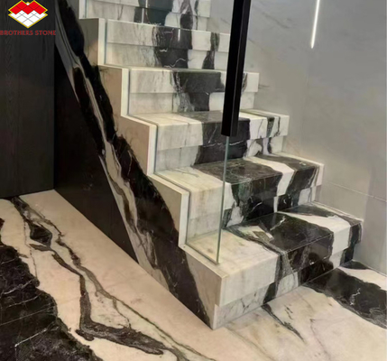 Instalación fácil Escaleras de mármol blanco Panda con diseño moderno y luces de pared LED