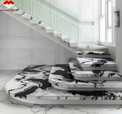 Escaleras de mármol blanco Panda personalizadas de piedra natural para diseño de escaleras rectas