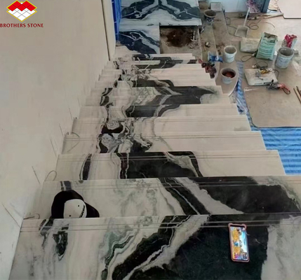 Escaleras de mármol blanco Panda personalizadas de piedra natural para diseño de escaleras rectas
