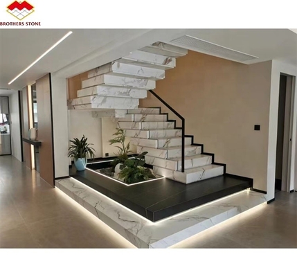 Escaleras de piedra artificial antiderrapante brillantes azulejos para escaleras rectas interiores de diseño moderno