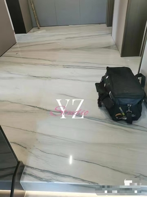 Pavimento de cocina moderna y escalera Blanco con venas verdes/grises Calacatta Marmol libro de juego de mesa de escritorio