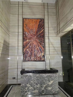 Componente de lavabo interior Translúcido de oro blanco Vena de madera Ollar de ónix losa de mármol para paredes y pisos de grado