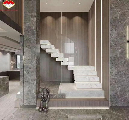 Interior Muebles para el hogar Diseño de escalera de escalera con piedra sinterizada artificial moderna