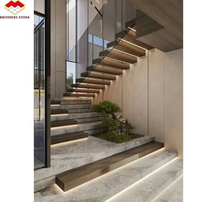 Interior Muebles para el hogar Diseño de escalera de escalera con piedra sinterizada artificial moderna