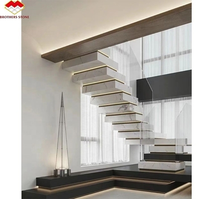 Interior Muebles para el hogar Diseño de escalera de escalera con piedra sinterizada artificial moderna