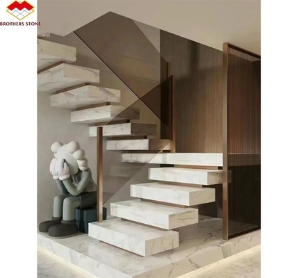 Interior Muebles para el hogar Diseño de escalera de escalera con piedra sinterizada artificial moderna