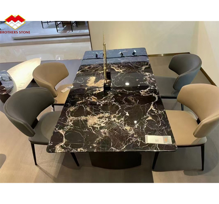 Modern Polished Black Rose Marble Big Slab Set de mesa de comedor para diseño de villas y hoteles