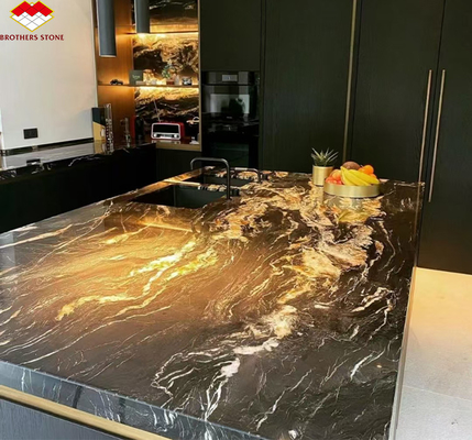 Pluma de Fénix Natural Moderno Oro Negro Escalera de piedra de mármol Pisos de azulejos Gran pizarra