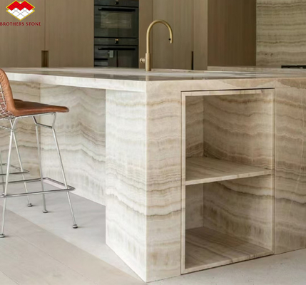 Paneles de pared y encimera de ónix con luz de fondo pulida en piedra blanca moderna en forma de tabla grande
