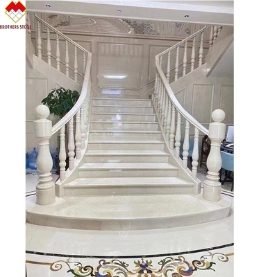 Escaleras curvas para interiores de color crema beige de mármol antideslizante