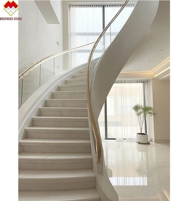 Escaleras curvas para interiores de color crema beige de mármol antideslizante