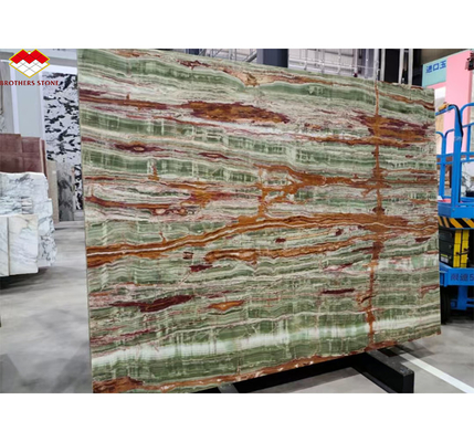 Superficies pulidas de acabado Pakistán Bamboo Ónix losas de mármol para la mesa estilo de diseño moderno