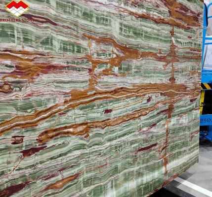 Superficies pulidas de acabado Pakistán Bamboo Ónix losas de mármol para la mesa estilo de diseño moderno