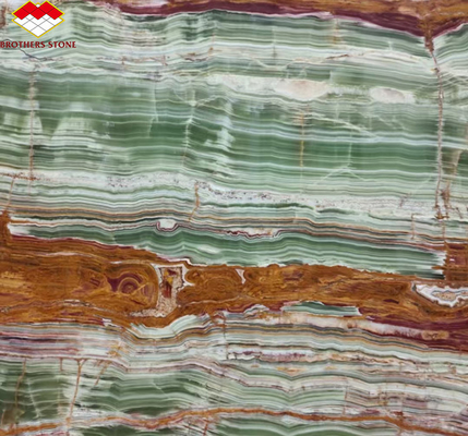 Superficies pulidas de acabado Pakistán Bamboo Ónix losas de mármol para la mesa estilo de diseño moderno