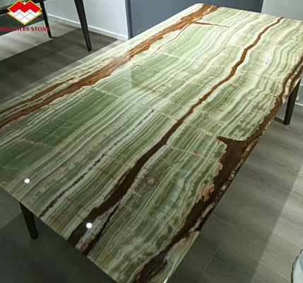Superficies pulidas de acabado Pakistán Bamboo Ónix losas de mármol para la mesa estilo de diseño moderno