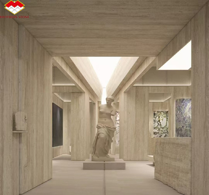 Material moderno Travertino beige con piedra natural bien pulida para azulejos de revestimiento de paredes