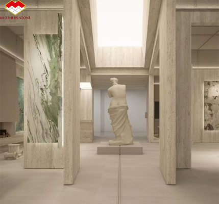 Material moderno Travertino beige con piedra natural bien pulida para azulejos de revestimiento de paredes