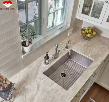 Cristal natural brasileño de piedra de cuarcita luz beige Taj Mahal mármol para encimeras de mesa 18 mm