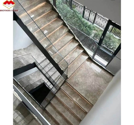 Escalera recta de piedra natural Moderno de interior gris de mármol antiderrapante