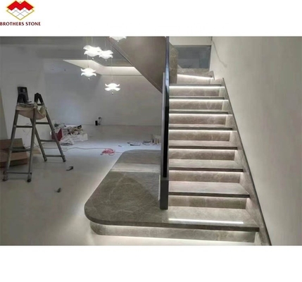 Escalera recta de piedra natural Moderno de interior gris de mármol antiderrapante