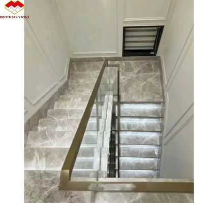 Escalera recta de piedra natural Moderno de interior gris de mármol antiderrapante