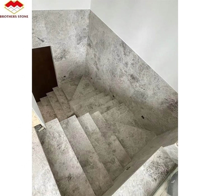 Escalera recta de piedra natural Moderno de interior gris de mármol antiderrapante