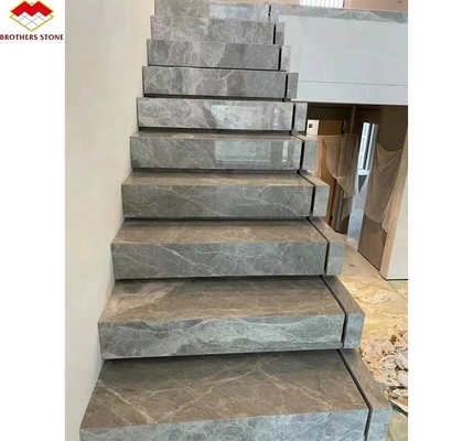 Escalera recta de piedra natural Moderno de interior gris de mármol antiderrapante