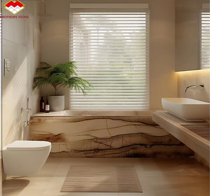 Modern Onyx Marmol Vena Dorada Madera Amarilla Dorada Granos Decoración de bañera para casas modernas