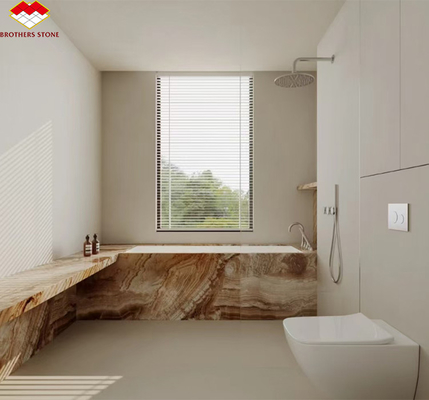 Modern Onyx Marmol Vena Dorada Madera Amarilla Dorada Granos Decoración de bañera para casas modernas